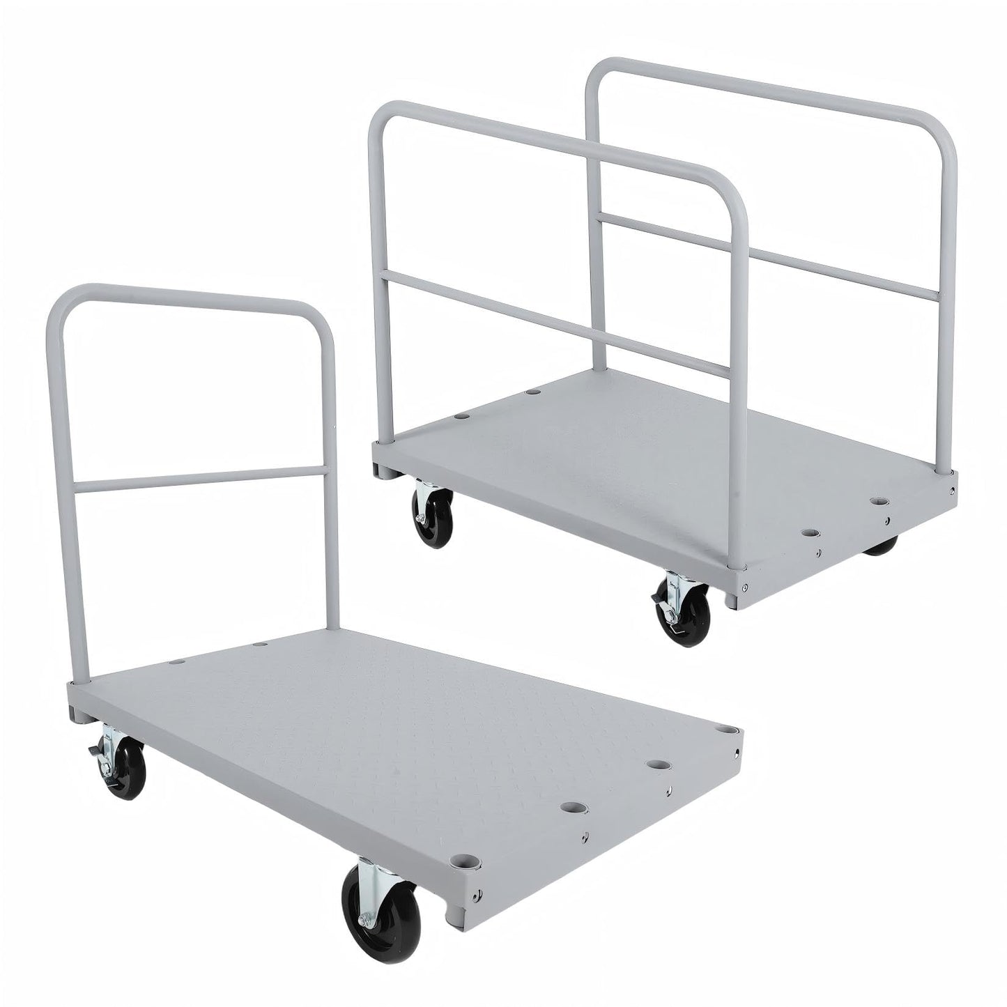 Steel Panel Truck Cart 36x24 inch, 2 in 1 Industrial Grade Platform Truck with 2200 LBS Capacity, Heavy Duty Drywall Dolly with 2 Removable Side Handrails & Swivel Wheels