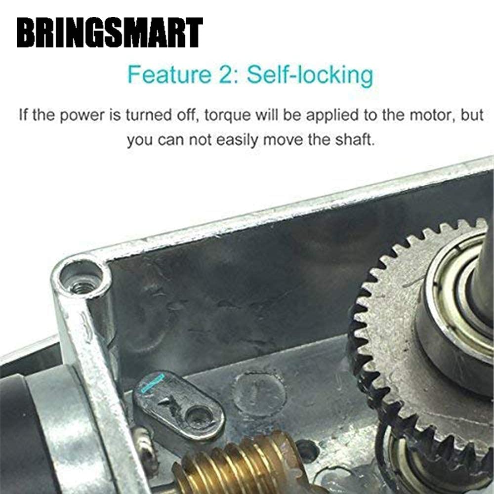 BRINGSMART 12V 16rpm DC Worm Gear Motor 70kg.cm High Torque Turbine Electric Gearbox Motor Self-Locking Reversed Mini Engine Geared Motor for DIY Robot Door Lock Curtain Machine (12V 16rpm)