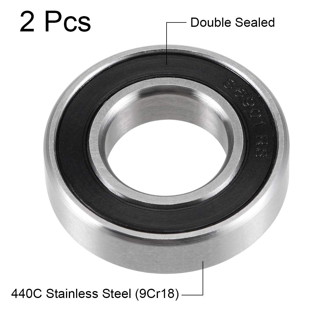 uxcell S6901-2RS Deep Groove Ball Bearings 12mm x 24mm x 6mm Double Sealed 440C Stainless Steel 2pcs