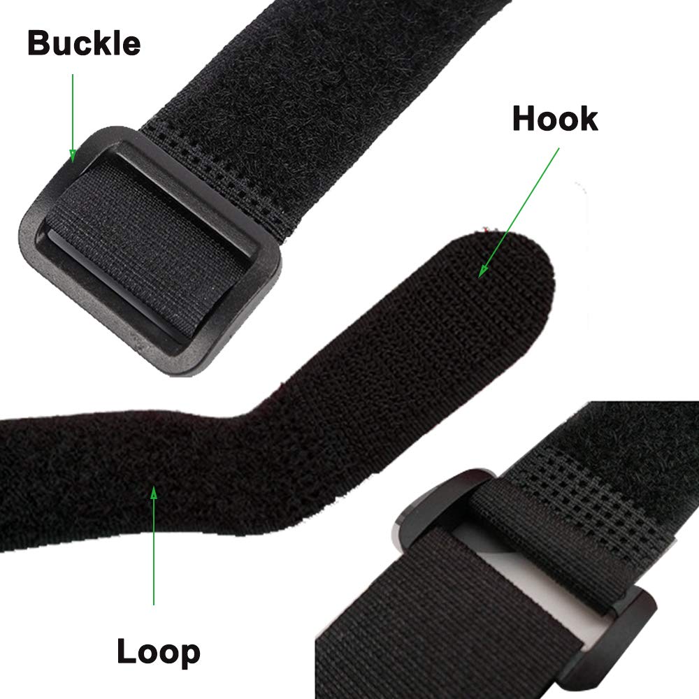 HUAPX Fastening Hook and Loop Cable Straps,10Pack Black Self-Adhesive Cable Ties,Nylon Securing Straps with Buckles,Adjustable and Reusable Cinch Straps for Cords Organized and Tidy(1" x 12")