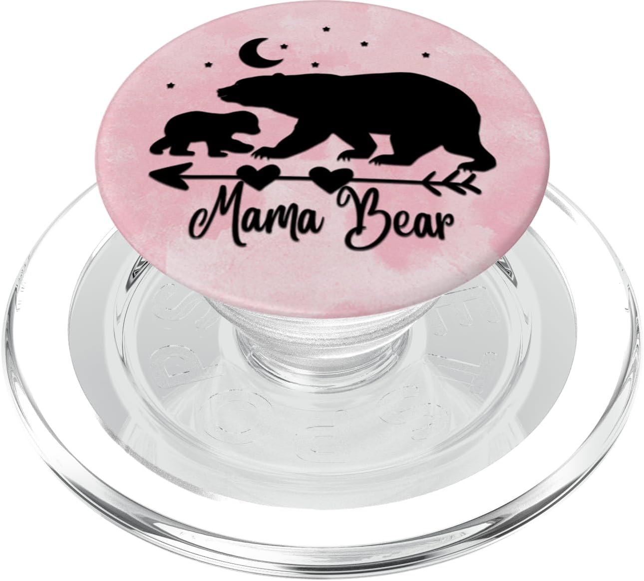 ASBBears Black Mama Bear and One Cub On Pink Watercolor PopSockets PopGrip for MagSafe