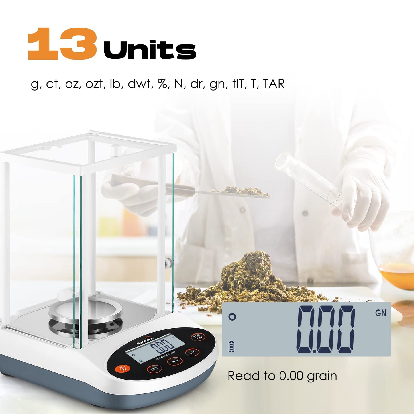 Bonvoisin Analytical Balance 500gx1mg Precision Lab Scale Digital Electronic Scale 1mg Laboratory Analytical Scale LCD Display Scientific Scale with Windshield (500g, 0.001g)