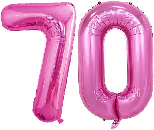 GOER 70th Birthday Balloons - 42 Inch Jumbo Hot Pink Foil Helium Decorations for Anniversary