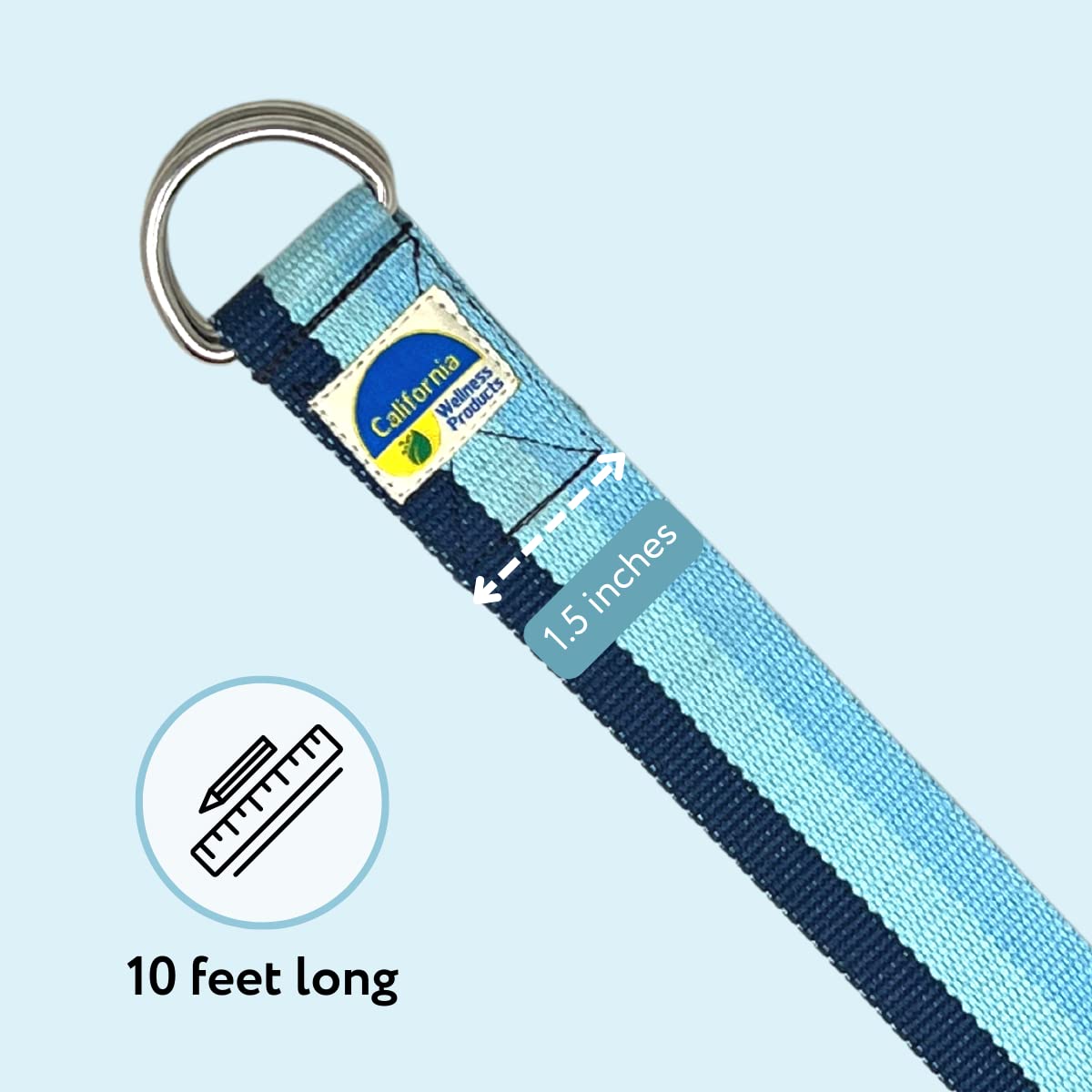 California Yoga Strap | Yoga Belt with Safe Adjustable D-Ring Buckle for Pilates | Stretching Strap | Exercise Bands | Physical Therapy | Improves Sitting Posture | Blue | Pack of 1-10ft