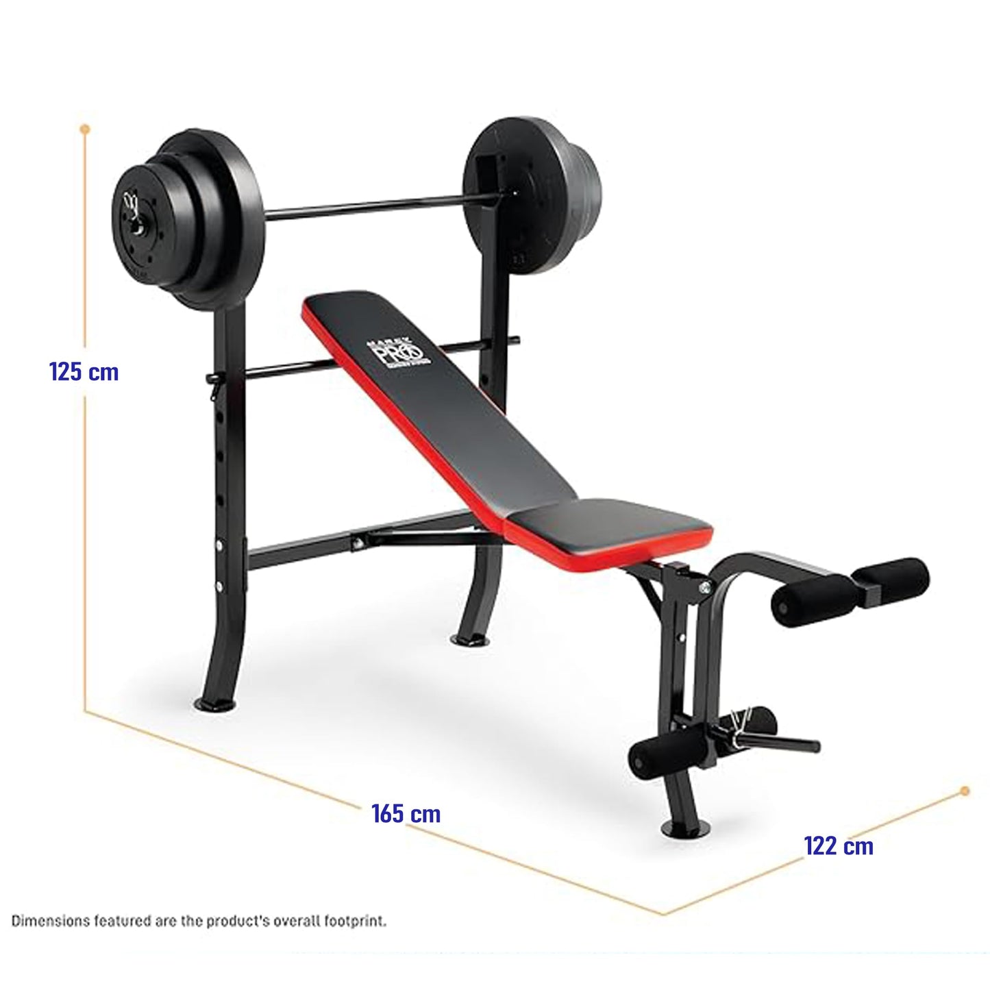 Marcy Pro Standard Weight Bench with 100 lbs Vinyl-Coated Weight Set PM-2084, Flat