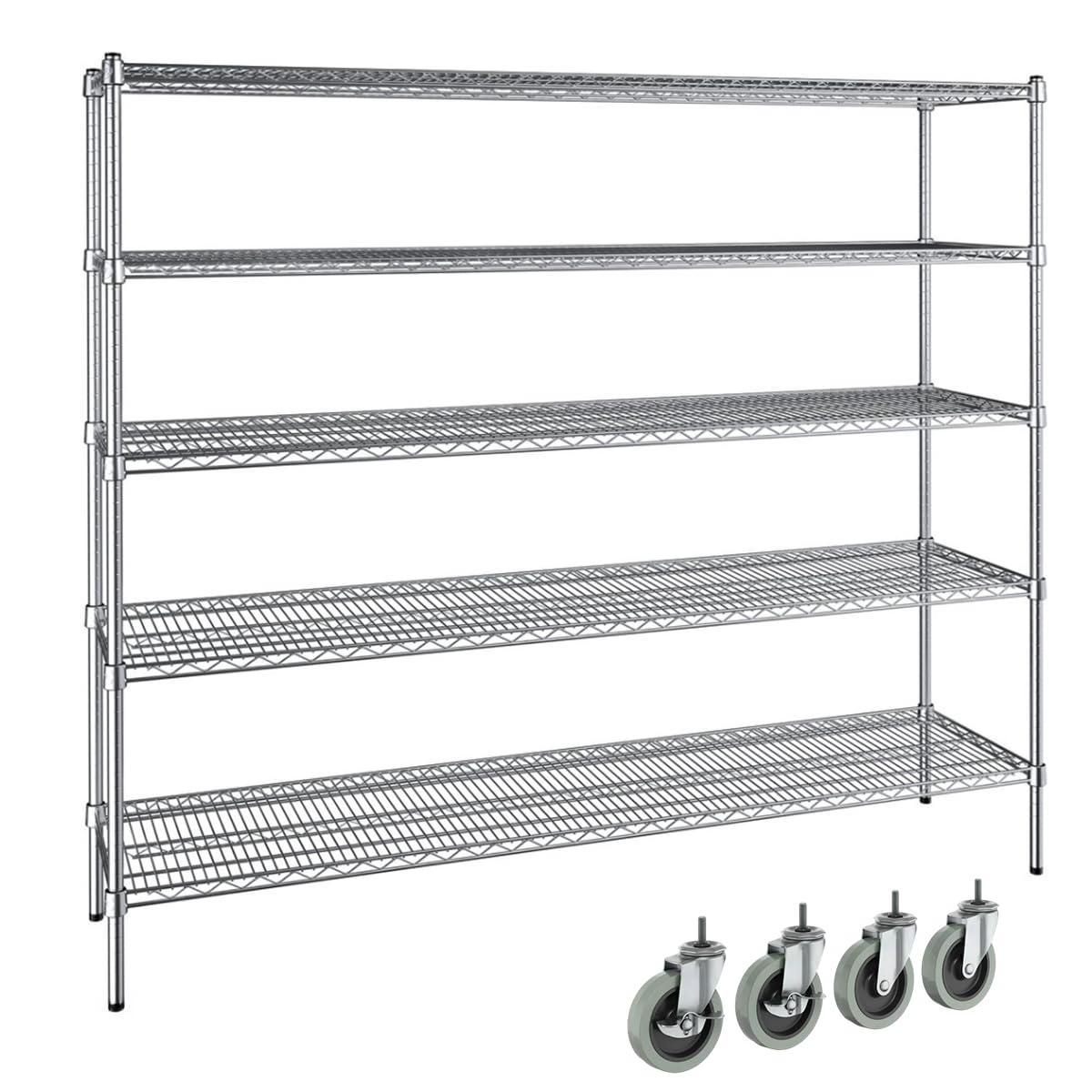 Zedfire 18" x 72" NSF Chrome 5-Shelf Kit with 72" Posts and 4" Casters, Commercial Storage Rack Unit, Heavy Duty Storage Shelving, Mobile Wire Shelving Kit, Adjustable Rack Strong Steel