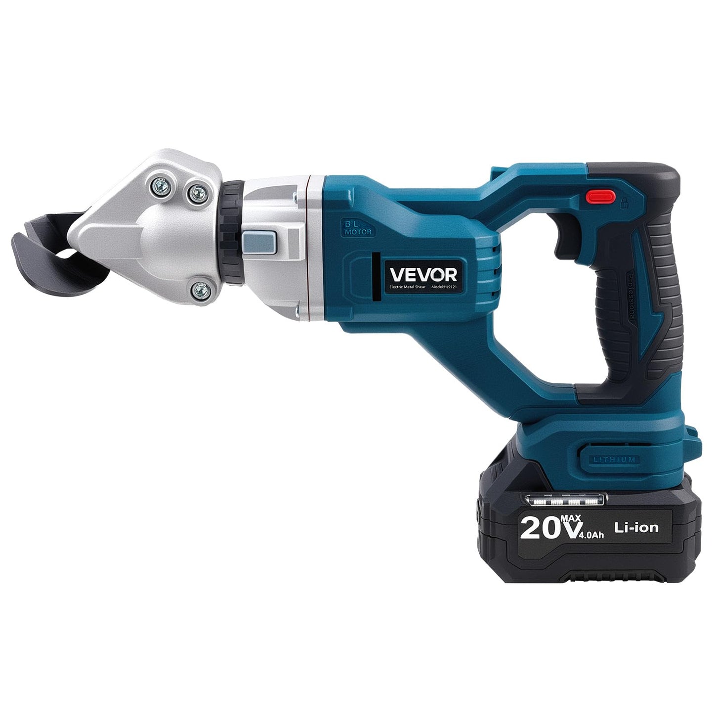 VEVOR Metal Shear, Cordless Sheet Metal Cutter with 360-Degree Pivoting Head, Double Blades, 110VAC 20VDC, Cuts 18 GA Galvanized Steel, 20 GA Stainless Steel, Aluminum, Plastic, Cardboard, 2800SPM