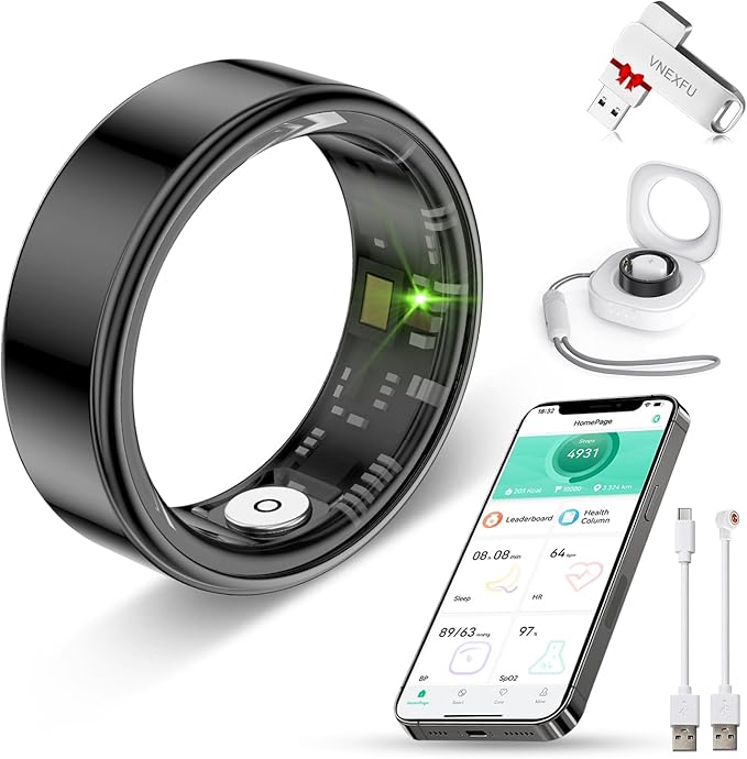 Smart Ring Health Tracker for Women Men-IP68 Waterproof Fitness Ring with Sleep Tracker/Heart Rate/Blood Pressure/Blood Oxygen/Step Counting/Calories for iOS and Android,No Subscription Fee