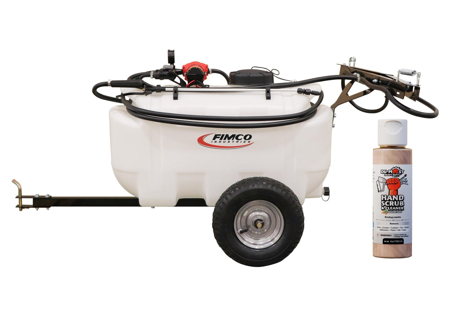 FIMCO 5303649 25-Gallon Trailer Sprayer, 2.4 GPM Pump, 3-Nozzle Boom, Durable, High-Pressure Lawn & Garden Sprayer, DU-Most Hand Scrub & Cleaner, 4 oz