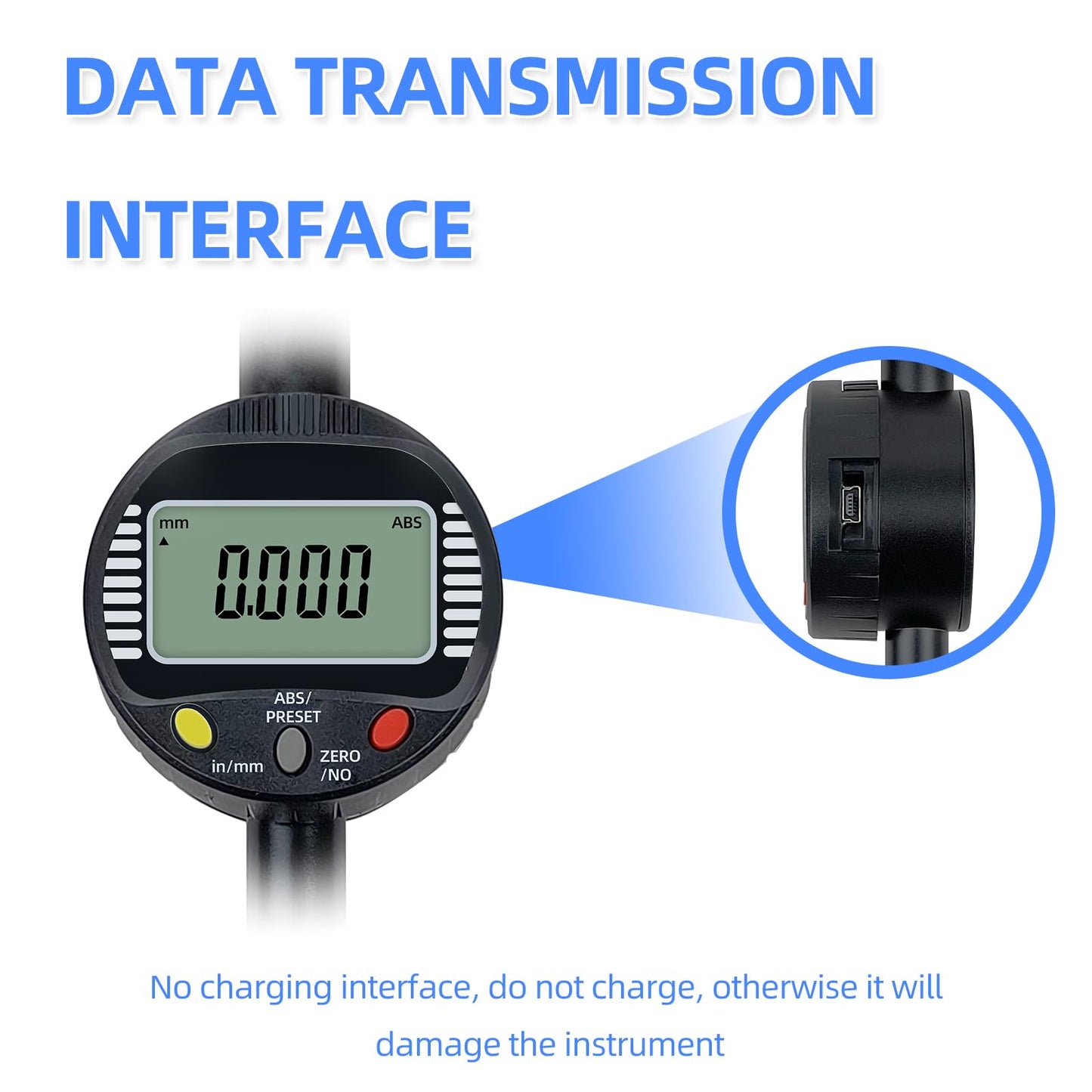 Digital Dial Gauge,with A Range of 50.8mm/2 in,Dlectrical Digital Indicator Graduation of 0.001mm,Metric and Imperial Measure Tool.Electronic Dial Gauge for Bearing Measurement and CNC Machine