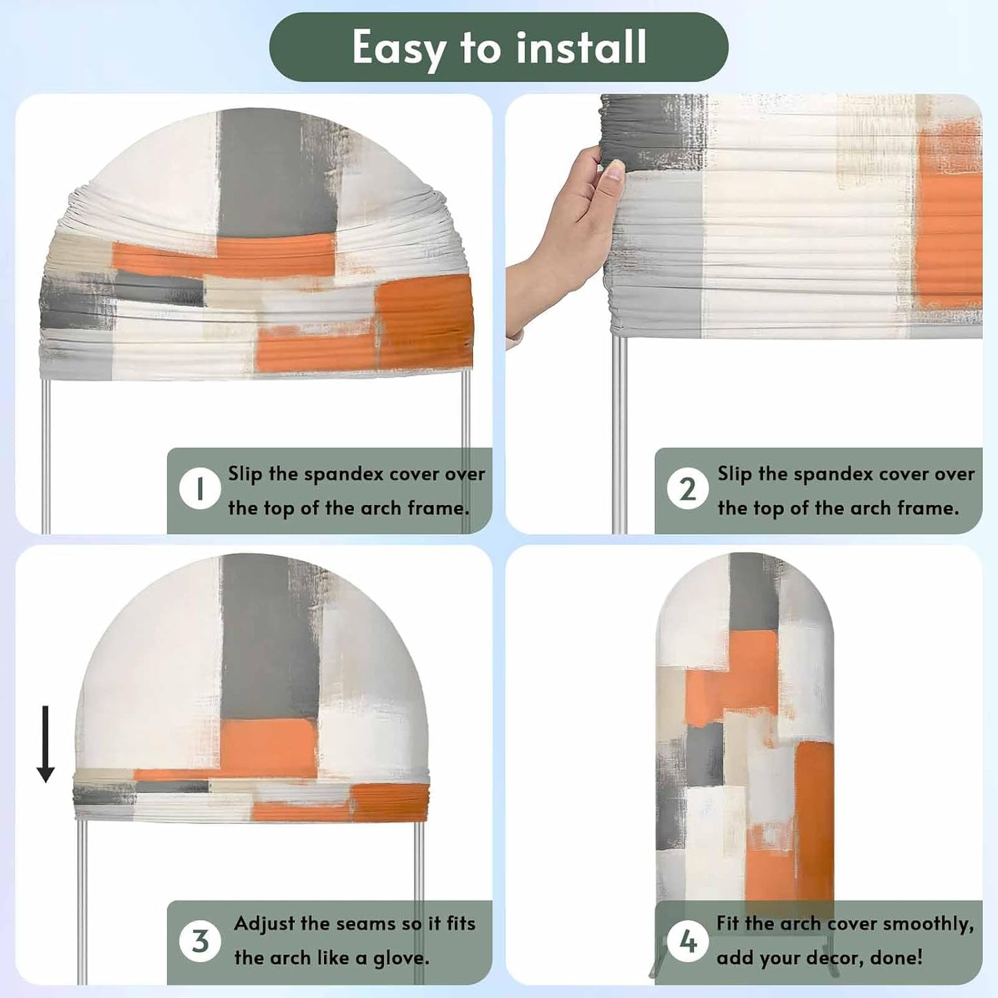Jnbasdffb 7.2 Orange Beige Geometric Wedding Arch Cover, Stretchy Spandex Arch Backdrop Stand Covers FT, Abstract Grey