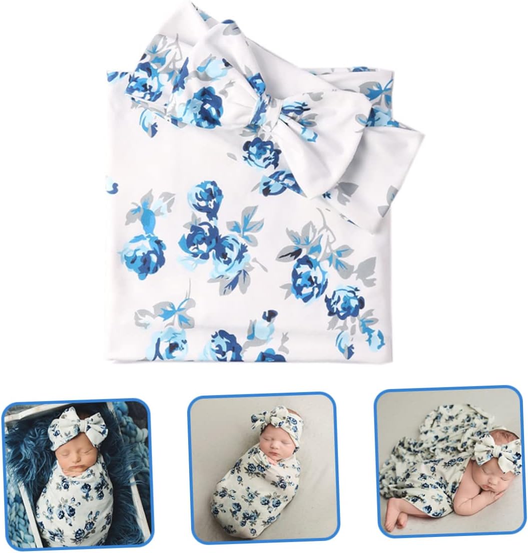 TAKESH 2 Sets DIXII Hair Band Receiving Blanket Newborn boy Clothes Floral Suit Photo Props Swaddle wrap Infant