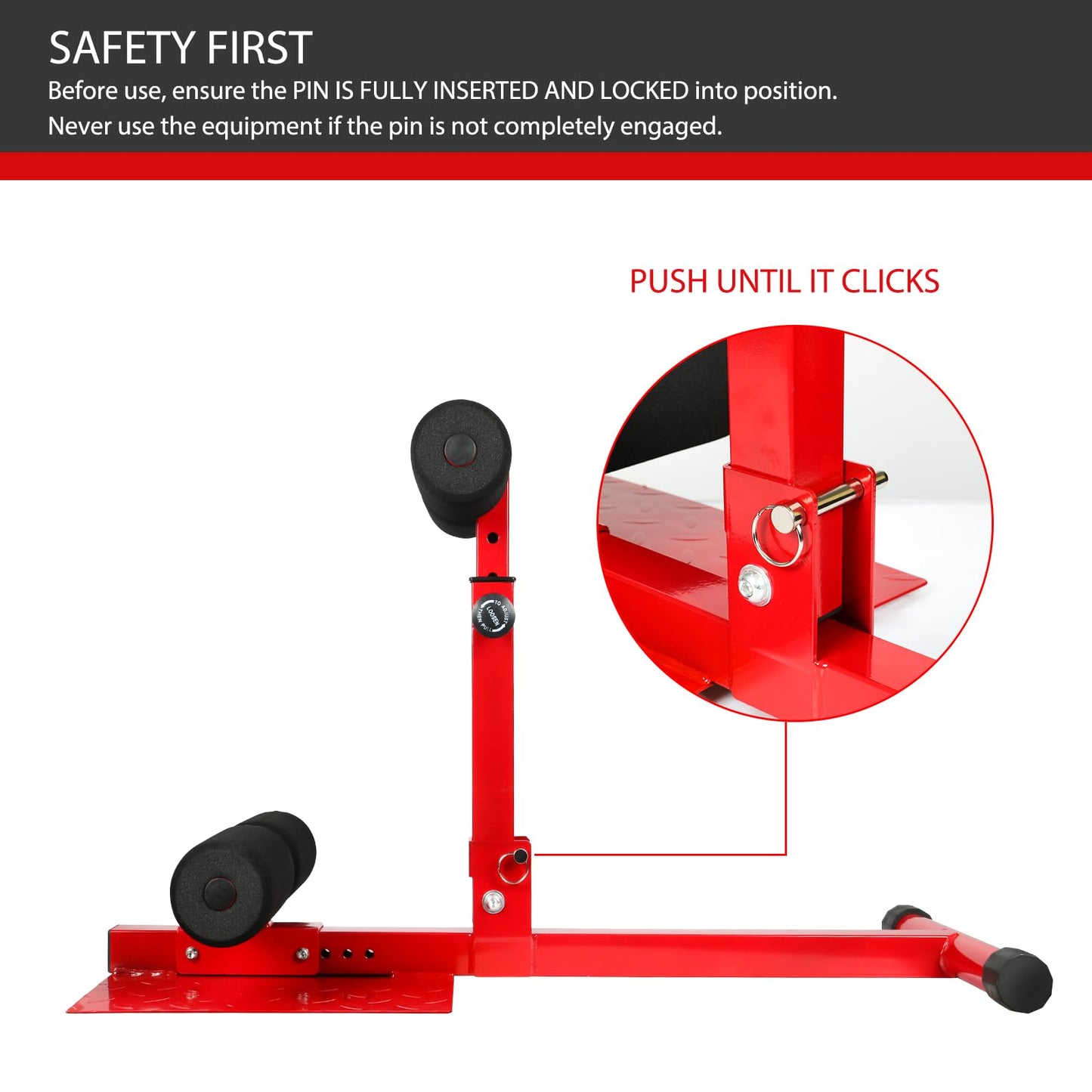 INNOLIFE Sissy Squat Machine Adjustable Height, Protective Foam Thick Steel Fitness Home Gym (Red)