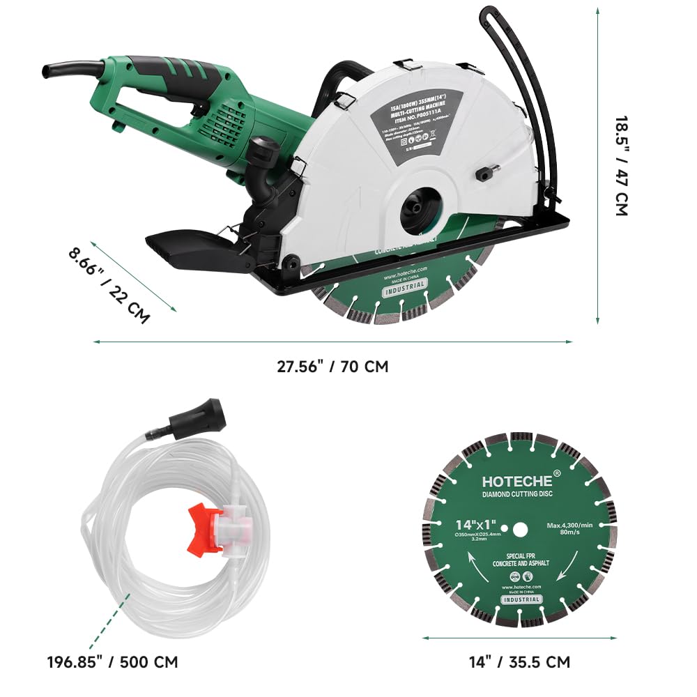 Hoteche 14-Inch Electirc Concrete Saw - 2600W Multifunctional Cut-off Saw with Diamond Cutting Blade for Masonry, Mentalworking and Woodworking
