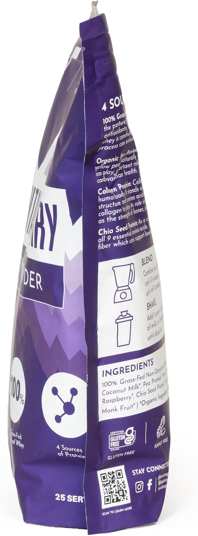 JUST INGREDIENTS Mountain Berry Protein Powder ??30-Serving Blend with 100% Grass-Fed Whey & Organic Plant Proteins ??Mixed Berry Flavor with Real Fruit ??Supports Muscle Recovery, Energy*