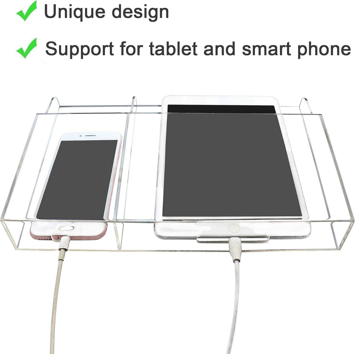 Yoillione 2 2.0 Wall Mount Tablet and Phone Charging Stand for Tablet, Smartphone, E-Book, Slots Remote Control Holder