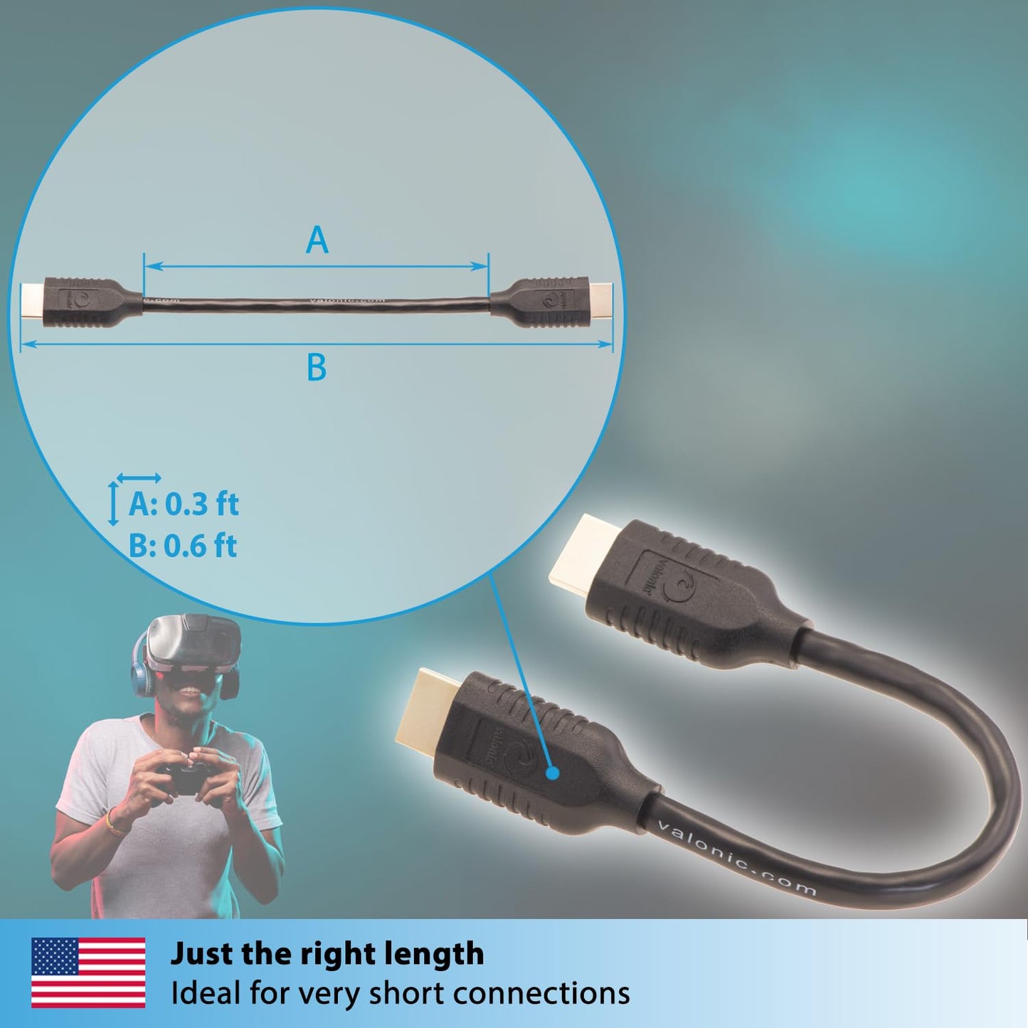0.6 4k, PS5, PS4, valonic Short HDMI Cable - ft, high Speed, Ultra HD, ethernet - Compatible with Nintendo, TV, Xbox