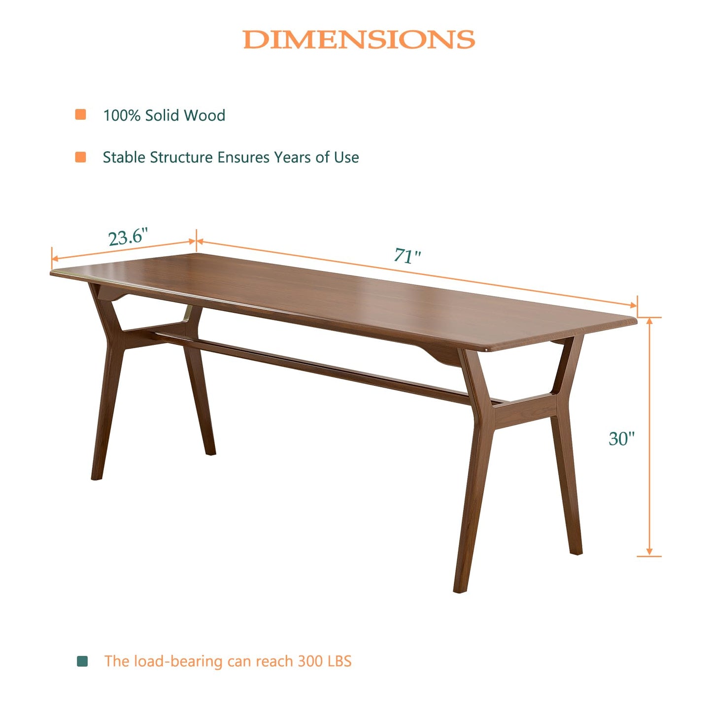 OSCHF Solid Wood Study Desk - 71" Double Long Computer Table for Home Office, 2-Person PC Workstation, Walnut