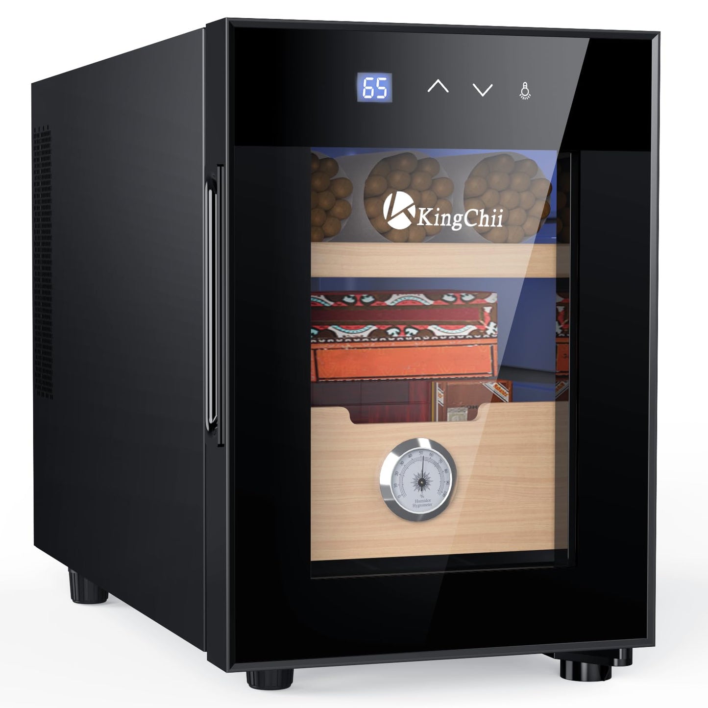 KingChii 16L Electric Cigar Humidors with Temperature Control System, Cigar Cabinet with Spanish Cedar Wood Shelves & Hygrometer, Gifts for Men (2 Layers 100 Capacity)