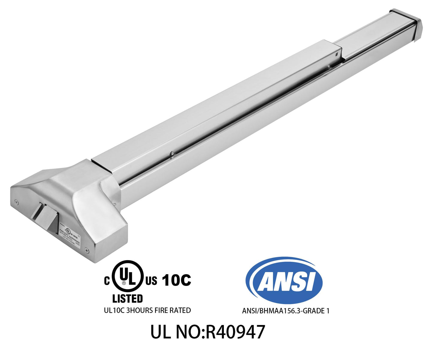 304 Stainless Steel Push Bar Panic Exit Device with Exterior Lever Handle, UL10C & ANSI Grade 1 Certified, Emergency Exit Door Hardware for Commercial Safety & Durability