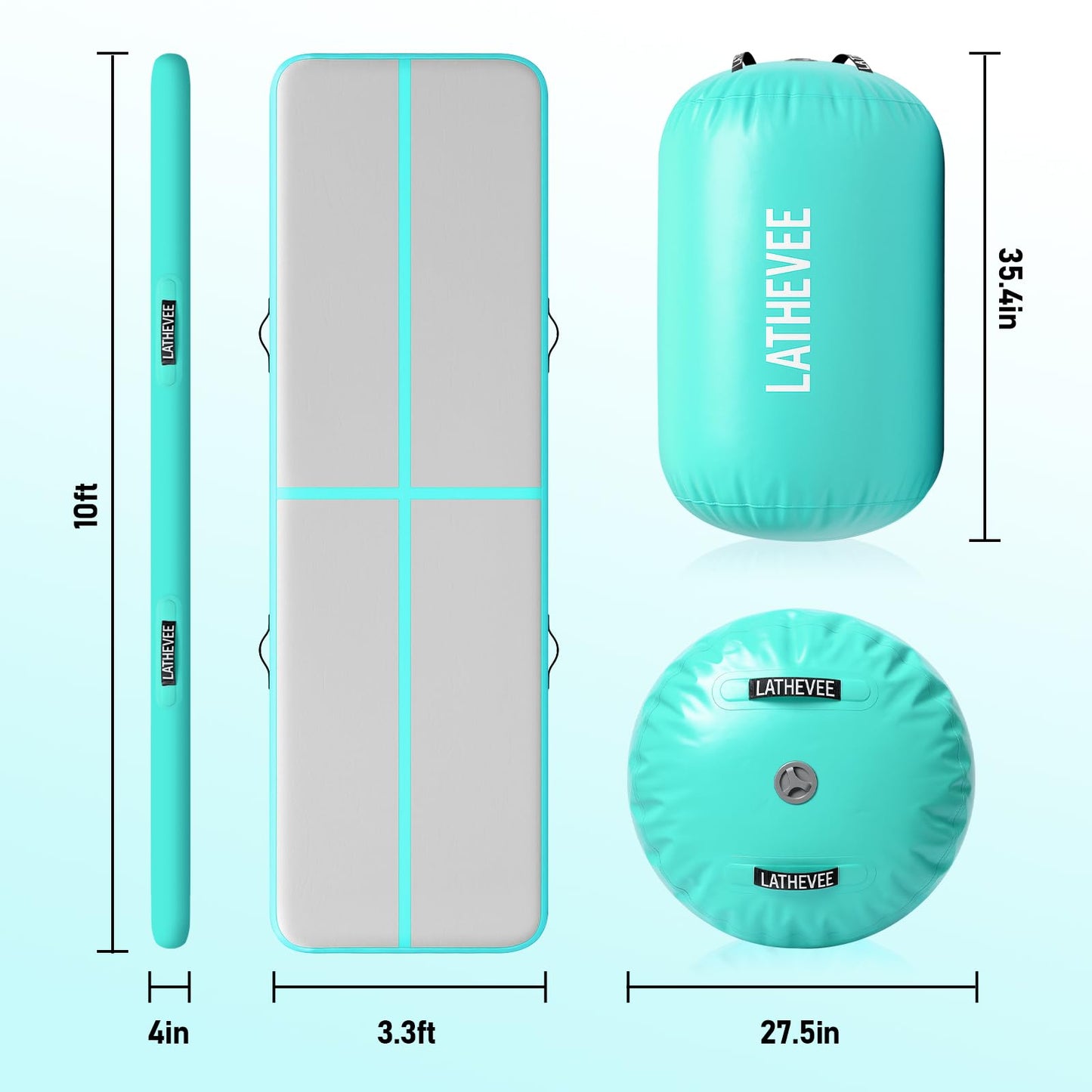 Inflatable Gymnastics Mat 10ft/13ft/ Air Training Mats+Gymnastics Barrel,4/6 inThickness Tumble Track Mat Inflatable Floor Mats with Air Pump for Tumble Gym Training Cheerleading Yoga Home Outdoor