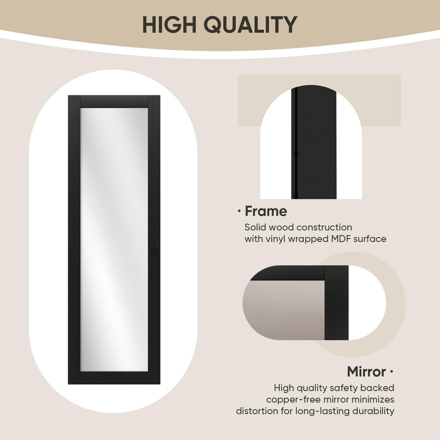 JUBEST 60" x 80" Mirror Closet Door, Preassembled One Side Mirror Door with Hardware Kit & Matching Fascia, Solid Wood Frame with Water-Proof PVC Surface, Easy to Install, Black