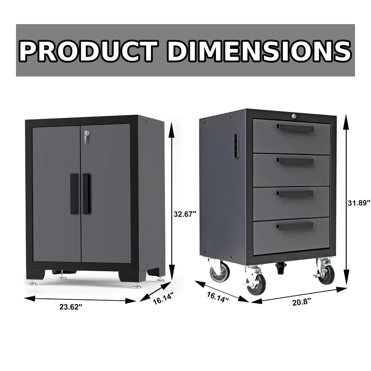 Torin Garage Cabinets Storage System, 9 Piece Included Steel Drawers Rolling Chest,Locked Storage Cabinet, Perfect for Organizing Garage and Tools, Black/Grey