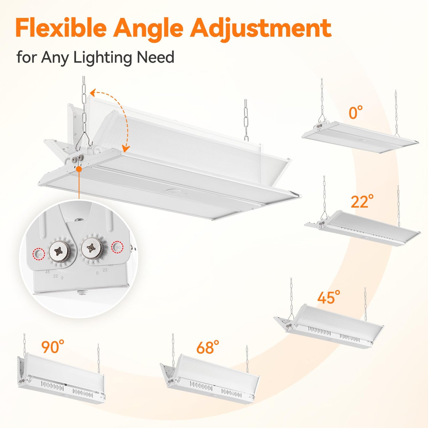 Comiled 2FT Linear High Bay Shop Lights, 200W/150W/100W & 6000K-5000K-4000K Selectable, 30000lm, 0-10V dimmable, 100-277V, Adjustable Tilt Hanging Light Fixture for Warehouse, Workshop, ETL, 2-Pack