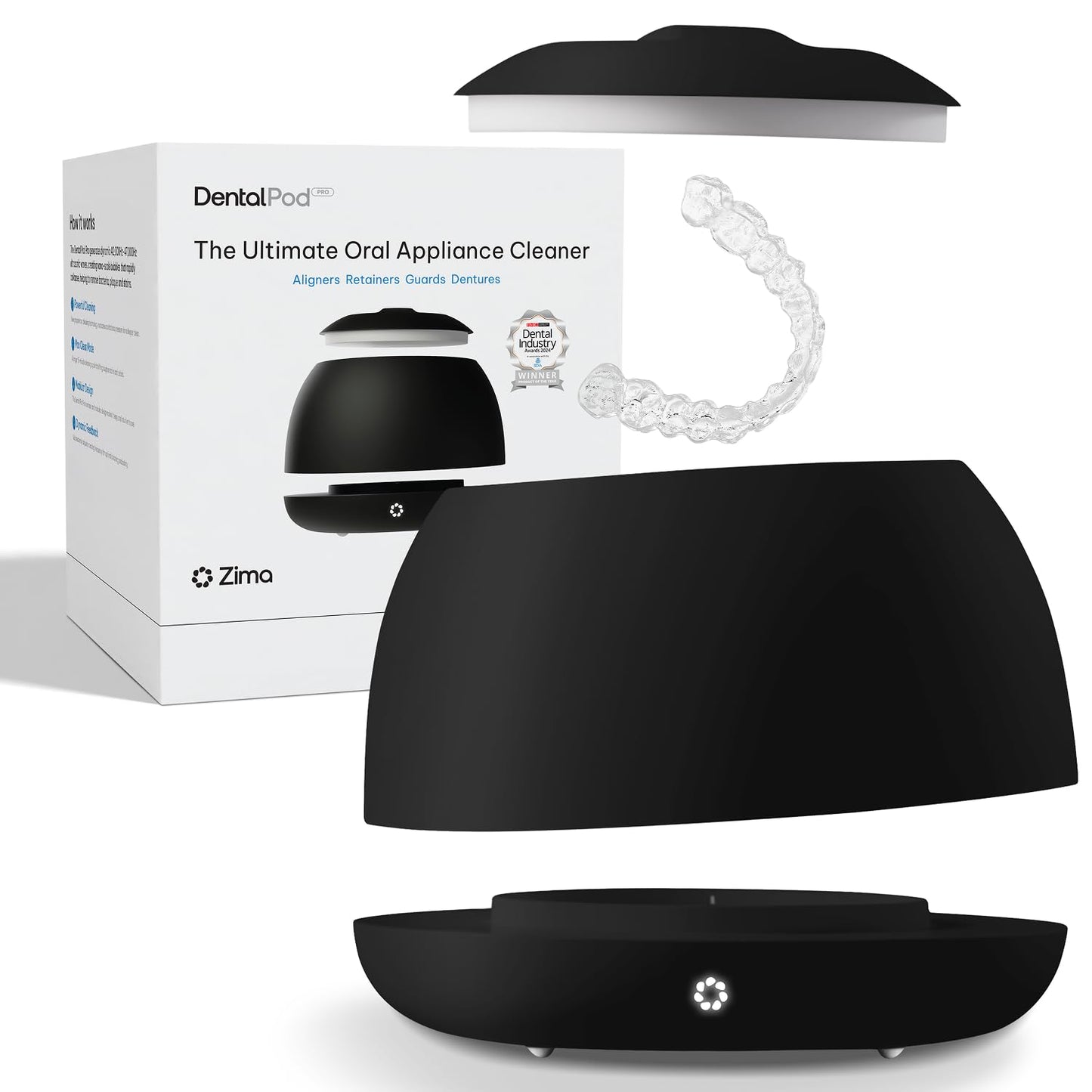 Zima Dental Pod PRO: New Ultrasonic Retainer Cleaner Machine. Market-Leading, Best Aligner Cleaner, Nightguard Cleaner, Mouthguard Cleaner, Denture Cleaner, Ultrasonic Cleaner for Oral Dental Care