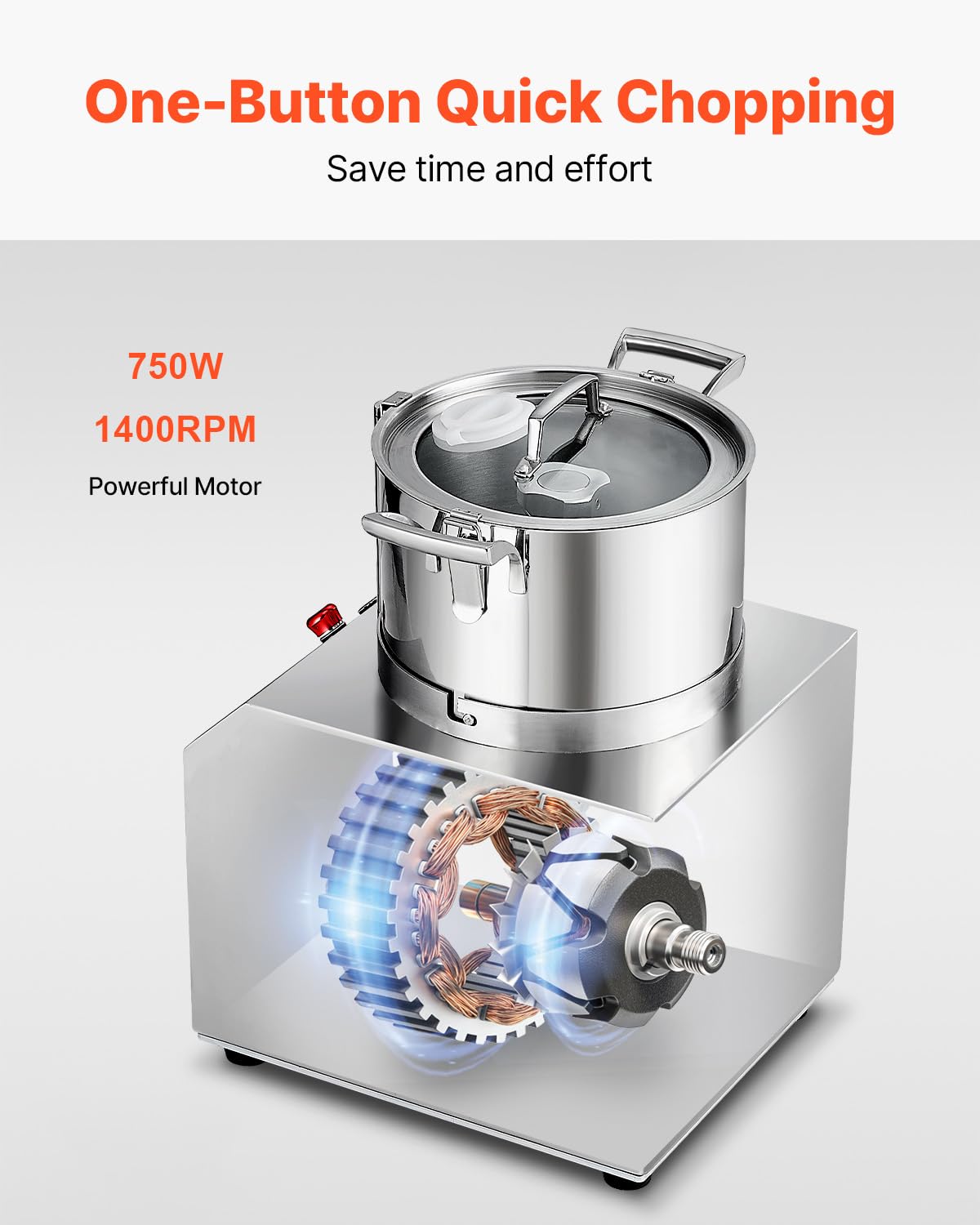 VEVOR Food Processor & Vegetable Chopper, 6.3 Quart Food-Grade Kitchen Chopper, Includes 2 Spare Stainless Steel S-Curve Blades, Commercial Food Processor for Chopping Vegetable, Fruit, Peanut & Meat