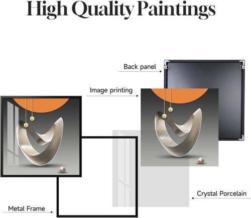 Framed Modern Wall Art Set by [Brand Name] - Abstract Geometric Prints in Orange, Gray & Gold | 4 Piece Collection for Living Room, Bedroom & Office