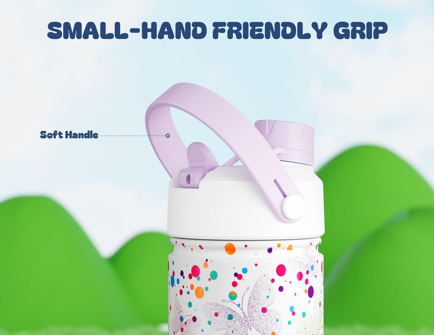 POWCAN 18 oz Kids Insulated Water Bottle - Leakproof 2-in-1 Straw Lid, BPA-Free, Keeps Drinks Cold for 24 Hours