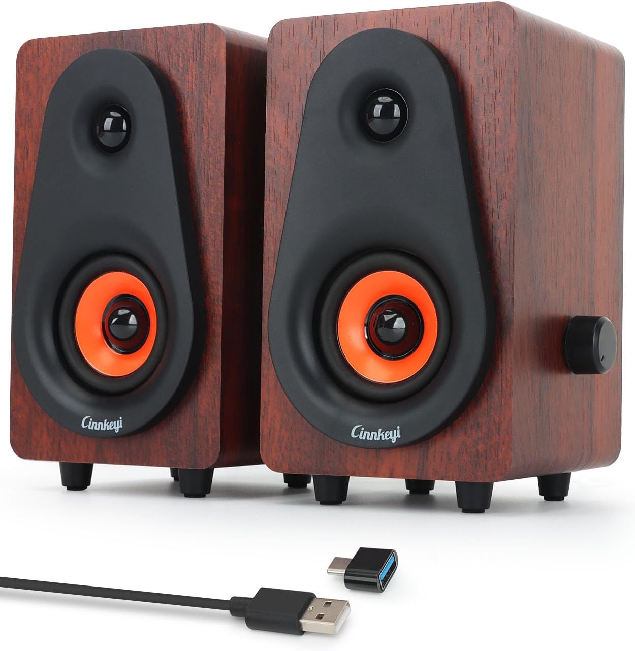 cinnkeyi 12W 2026 USB Computer Speakers Update Wooden Desktop Speakers with Dual Diaphragms, High-Fidelity Stereo