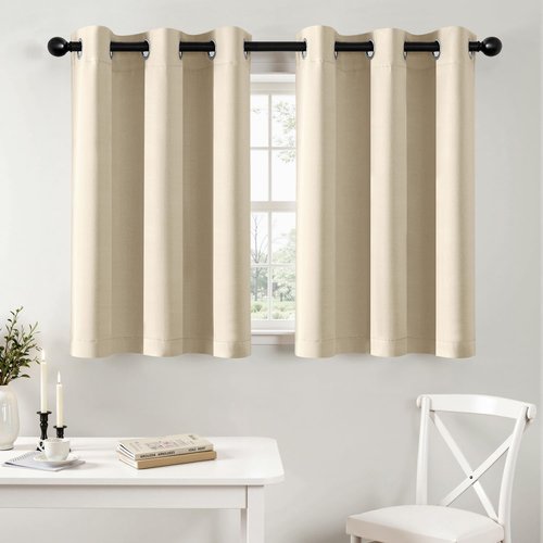 MIULEE Short Curtains - Cream Beige Blackout Thermal Insulated Drapes | 2 Panels W40 x L36 Inch for Kitchen & Bedroom