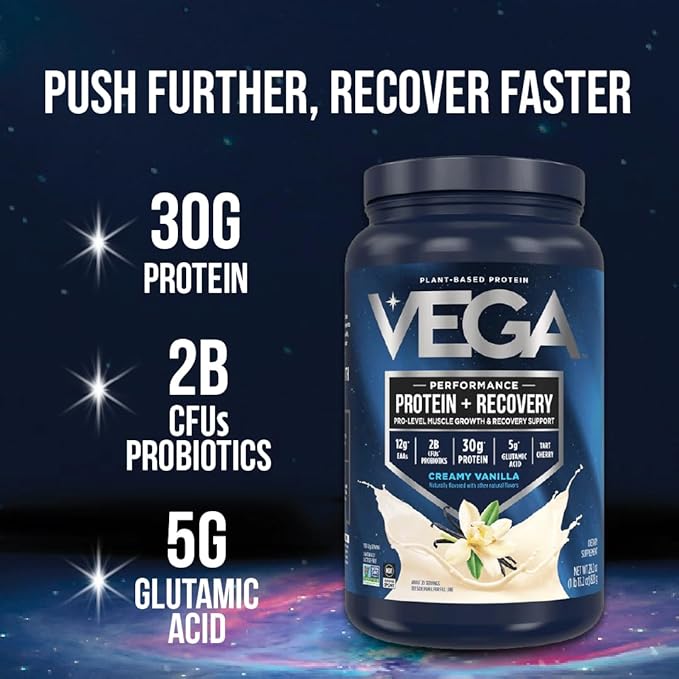 Vega Sport Vegan Protein Powder + Recovery - 30g Plant Based Protein per Serving, Mocha, 19 Servings, 5g BCAAs, Probiotics, NSF Certified, For Shakes & Smoothies, 1.8lbs (Packaging May Vary)