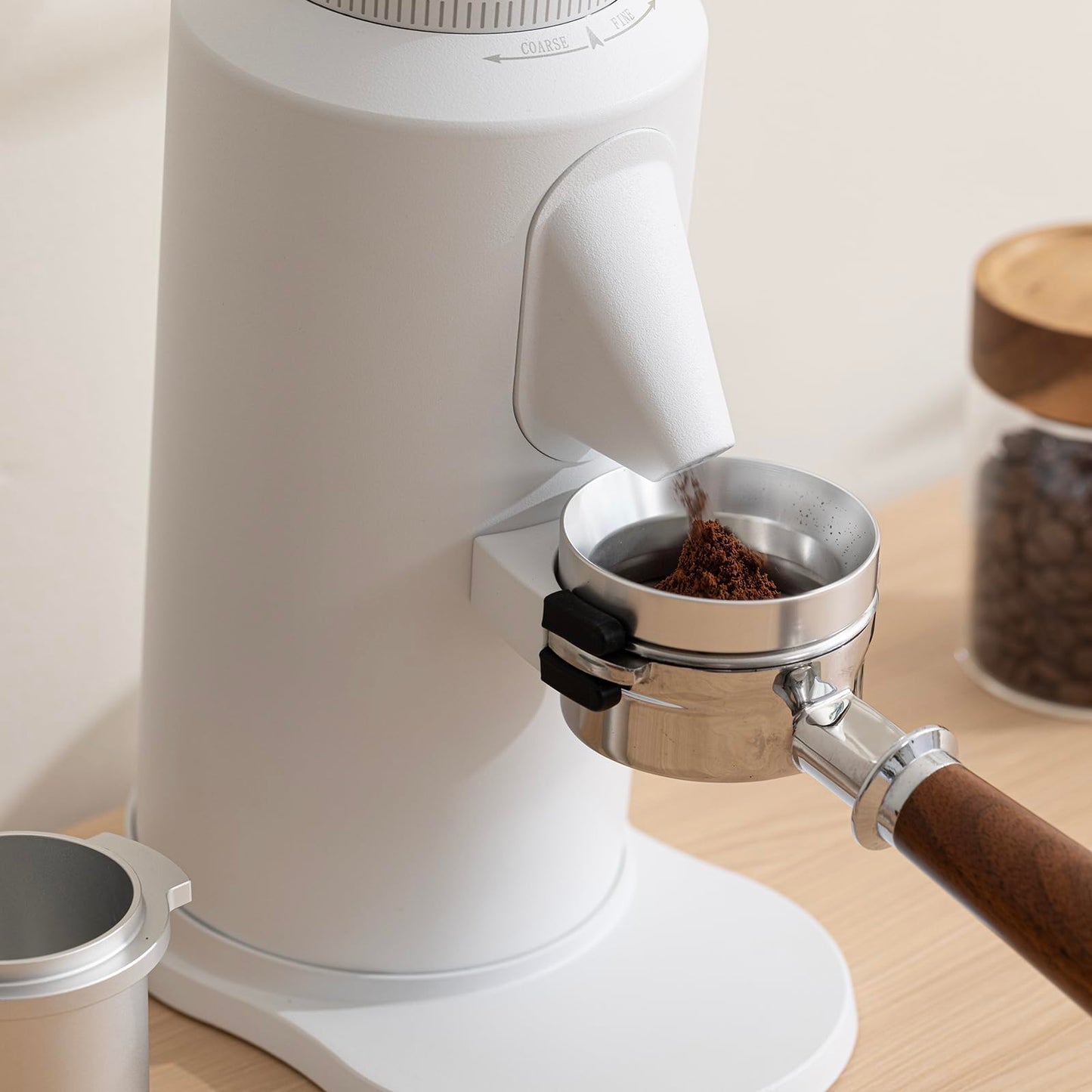 beanglass T64 Single Dose Coffee Grinder, 64mm Flat Burrs Electric Espresso Grinder (White)