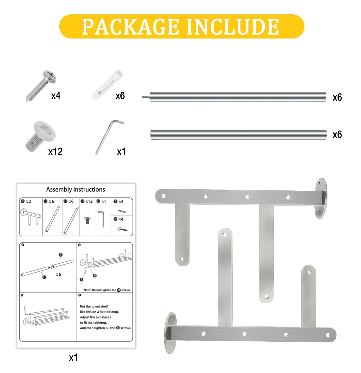 XEENEW Double Towel Racks for Bathroom Towel Rack with Shelf, 24 Inch Double Towel Bars, Wall Mount Towel Holder for Bathroom Lavatory, Stainless Steel Towel Rod(Brushed Nickel)