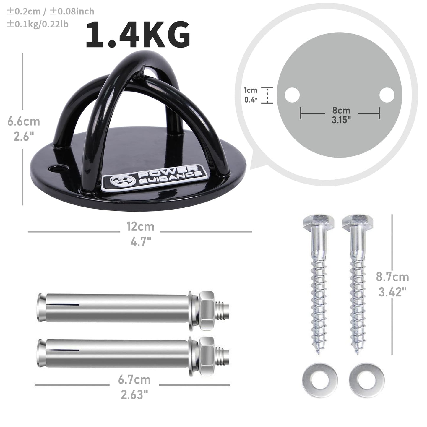 POWER GUIDANCE Wall and Ceiling Mount Bracket for Suspension Straps, Gymnastic Rings, Yoga Swings & Hammock Resistance Band Battle Rope (Black (Set of 1))