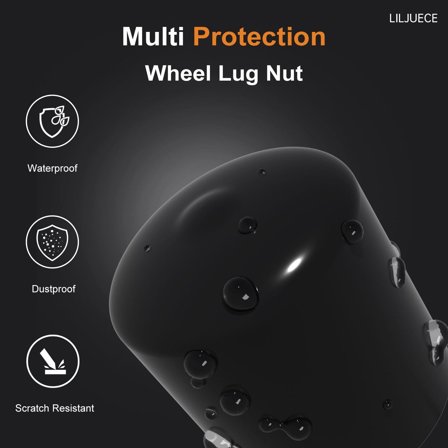 LILJUECE Lug Nut Covers- 24PCS 21-23mm Inner Flexible Fit Anti-Skid Treatment Wheel Lug Nut Cap with Removal Clip and 4 Tire Valve Stem Caps (Black)