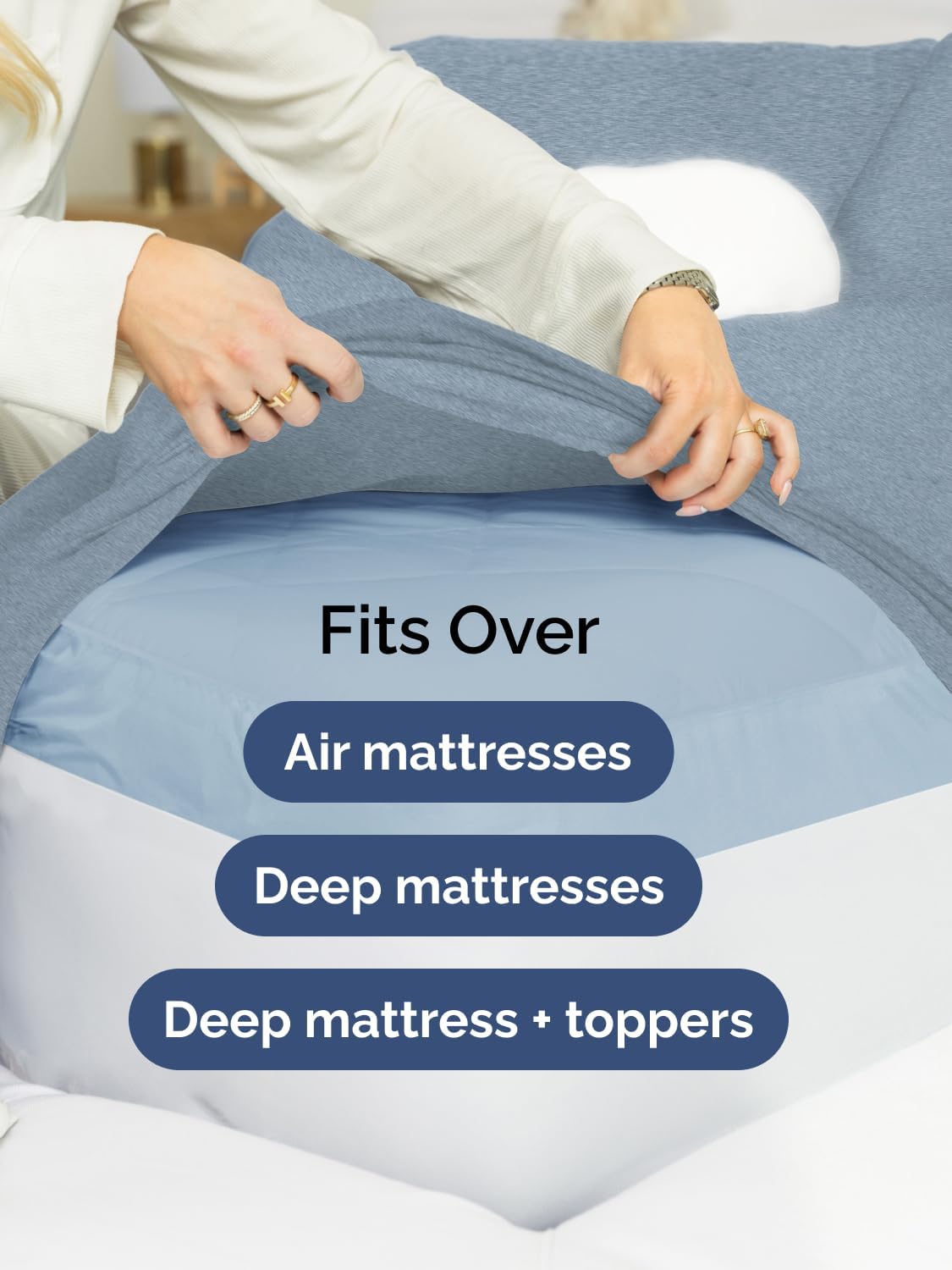 Skiennix Extra Deep Split King Sheet Set - 7 Piece Breathable Cooling Bedding - Soft Wrinkle-Free Heathered Blue