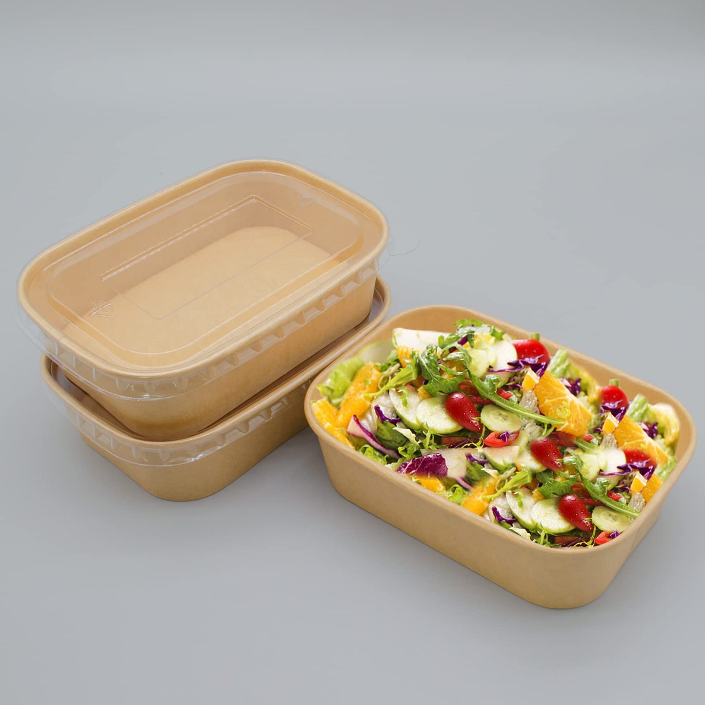 ganfaner 17oz Disposable Meal Prep Food Container Box with Lids, 50 Sets Kraft Paper Bowls Compostable for Soup Noodles Acai Microwave Safe, Leak-Proof Salad Bowl for Lunch Party Home School Take Out