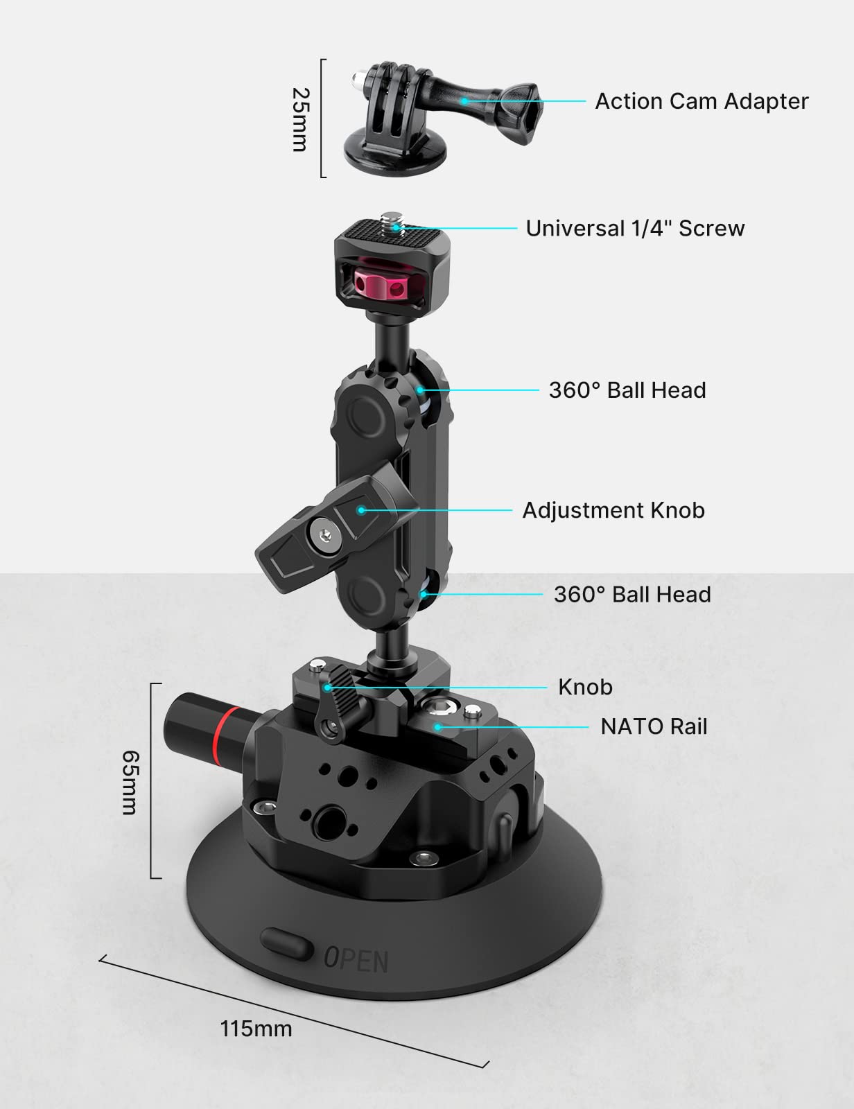 Ulanzi SC-02 Heavy-Duty Suction Cup Mount for Camera/Accessory (4.5"), Pump-actived Vacuum Camera Suction Cup Mount for Action Cameras w Quick Release NATO Magic Arm Car Boat Windshield Window Mount