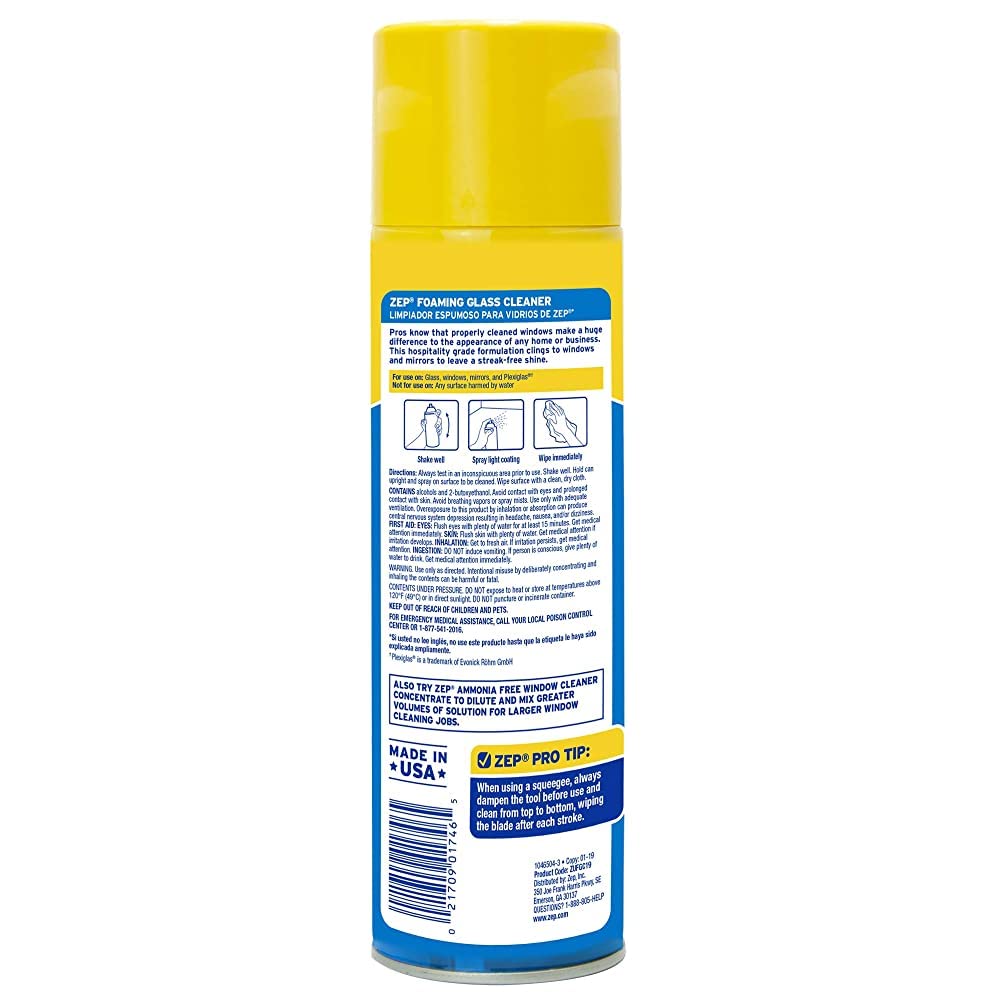Zep Foaming Glass and Plexiglass Cleaner - 19 oz (Case of 4) ZUFGC19 - Foaming Formula Clings to Vertical Surfaces. Trusted by Pros