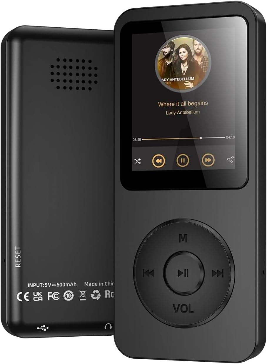 KeenPlus 64GB MP3 5.3, 1.8 inch 128GB(Black) Player with Bluetooth Screen Portable Music Player with Speaker, FM Radio