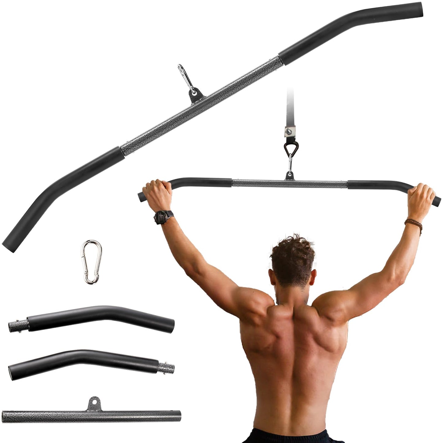 Mezchi 39"/99cm LAT Pull Down Attachments, LAT Pull Down Bar with Non-Slip Handle, LAT Bar Cable Machine Attachment for Gym, Muscle Building, Muscle Building