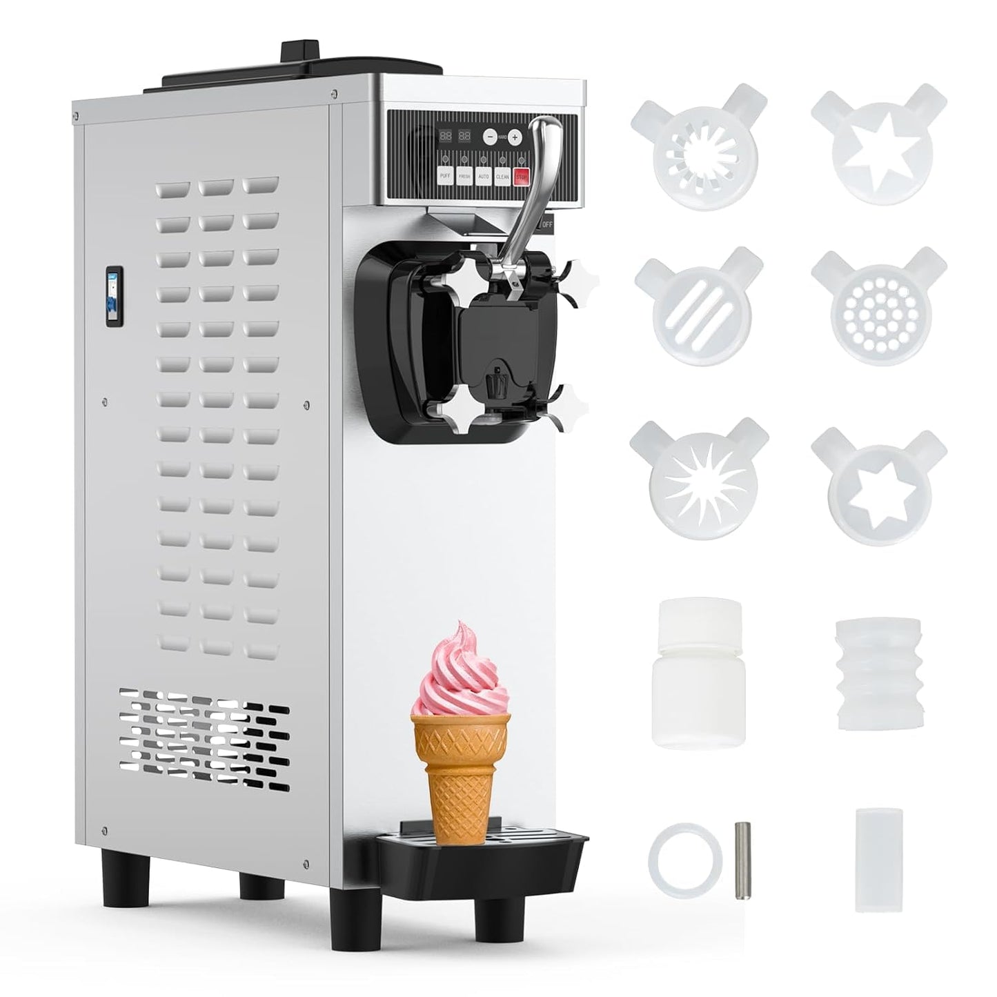 Takywep commercial Ice cream machine, 4.76 to 5.8GAL/H ice cream machine machine, with pre -cold function, 1050W single -flavored Compressor Soft Ice Cream Machine, with 1.85 gallon ingredient box