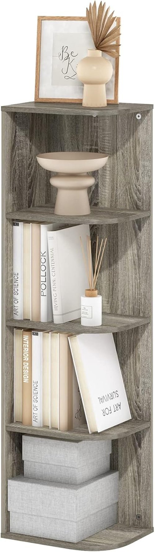 Furinno Pasir 4-Tier Corner Bookcase - Stylish French Oak Design for Space-Saving Storage