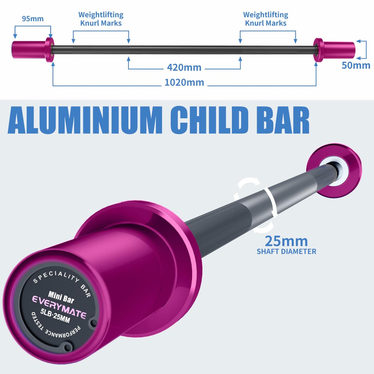 EVERYMATE 5LB Mini Barbell Bar Beginner Women Kid Barbell Total Body Workout Weighted Bar for Strength Training, for Youth Children New Weightlifting, Purple Sleeves Black Bar