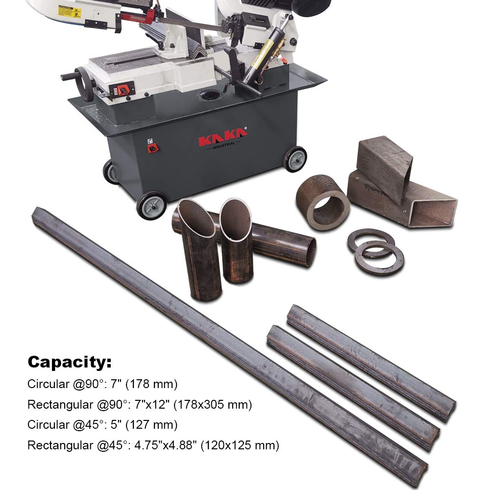 KAKA INDUSTRIAL Metal Band Saw,7x12 Inch(178x305mm) Rectangular Cutting Capacity,1.5HP Dual Voltage 115V/230V,Includes 3 Blades,Metal Horizontal Band Saw Hydraulic Feed, Steel Aluminum Alloy Bars