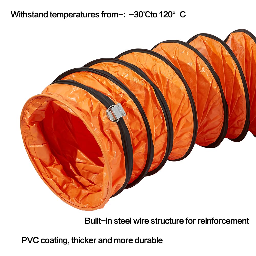 PVC Flexible Duct Hose, HVAC Duct Hosing Flame Retardant for Ventilator Utility Blower Fan with Adjustable Rope and D-Ring, Easy Storage (16inx25ft)